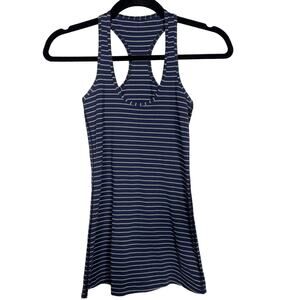 Lululemon Womens 2 Naval Blue Heather Gray Stripe Cool Racerback Tank Top Scoop